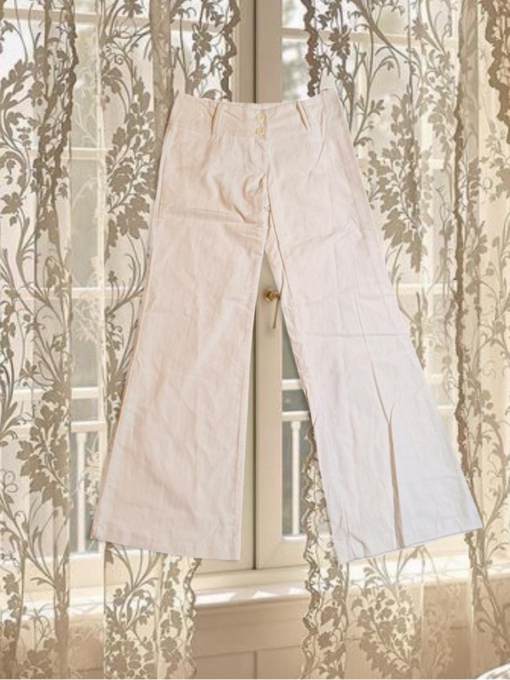 Vintage Y2K Deadstock White Striped Corduroy Low-rise Flare Pants
